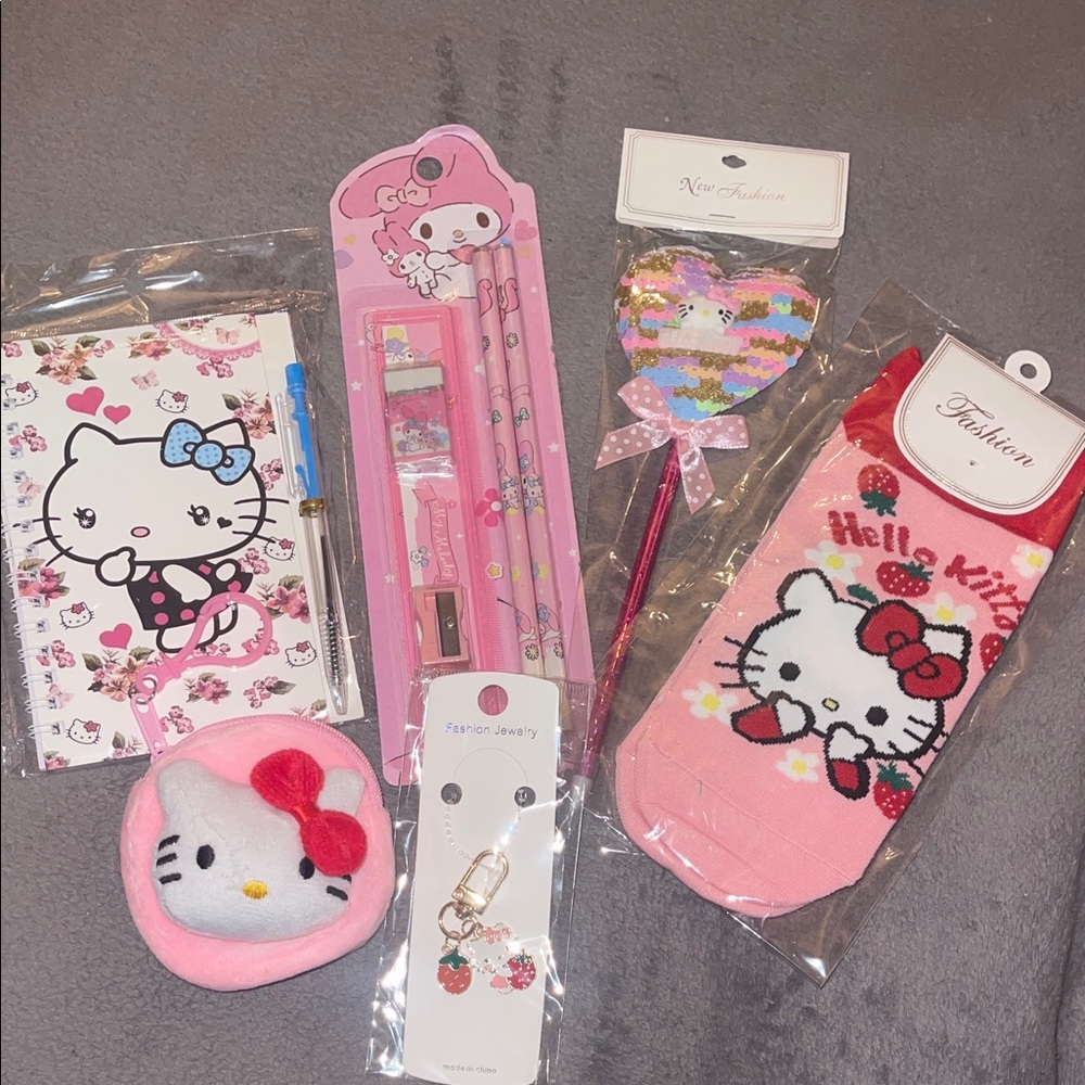 Hello Kitty Bundle Pink and Red Kids Socks & Stationery Set nwt